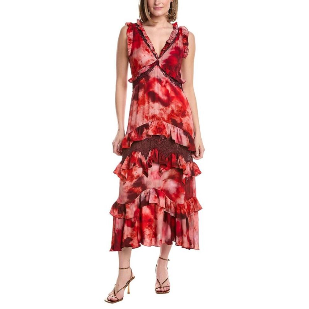 Marchesa Notte Womens  V-Neck Maxi Dress, Red